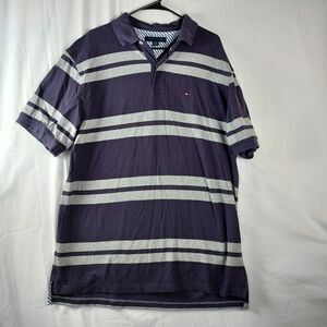 Tommy Hilfiger Polo Shirt Men’s XL Blue Gray Striped Casual Preppy Short Sleeve